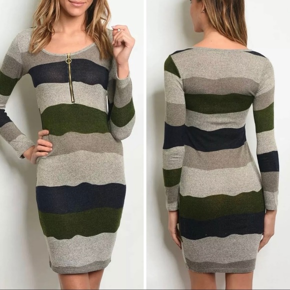 starlette Dresses & Skirts - 🆑 Navy Blue Grey Green Bodycon Sweater Dress Lightweight Colorblock Zipper SML